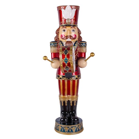 5ft. Red &#x26; Blue Nutcracker Drummer with Moving Hands, Music and 20 Multicolor LED Lights